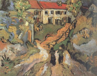 Vincent Van Gogh Village Street and Step in Auvers with Two Figures (nn04) Norge oil painting art